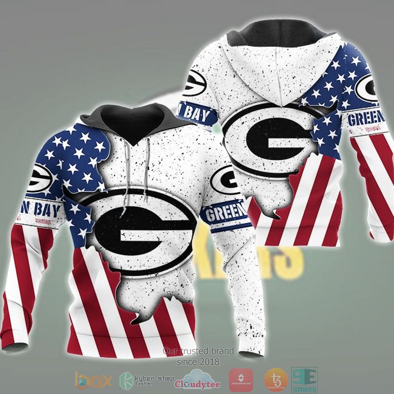 Nfl Green Bay Packers United States Flag White 3D Hoodie Nfl Green Bay Packers United States Flag White 3D Hoodie