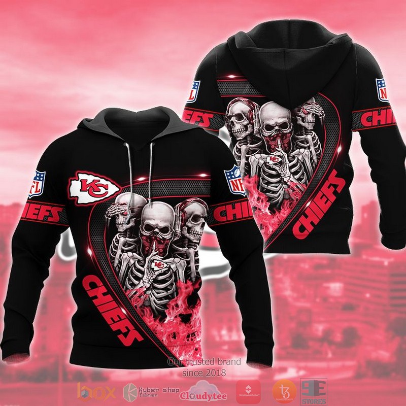 Nfl Kansas City Chiefs Human Skeleton Flame Black 3D Hoodie Nfl Kansas City Chiefs Human Skeleton Flame Black 3D Hoodie