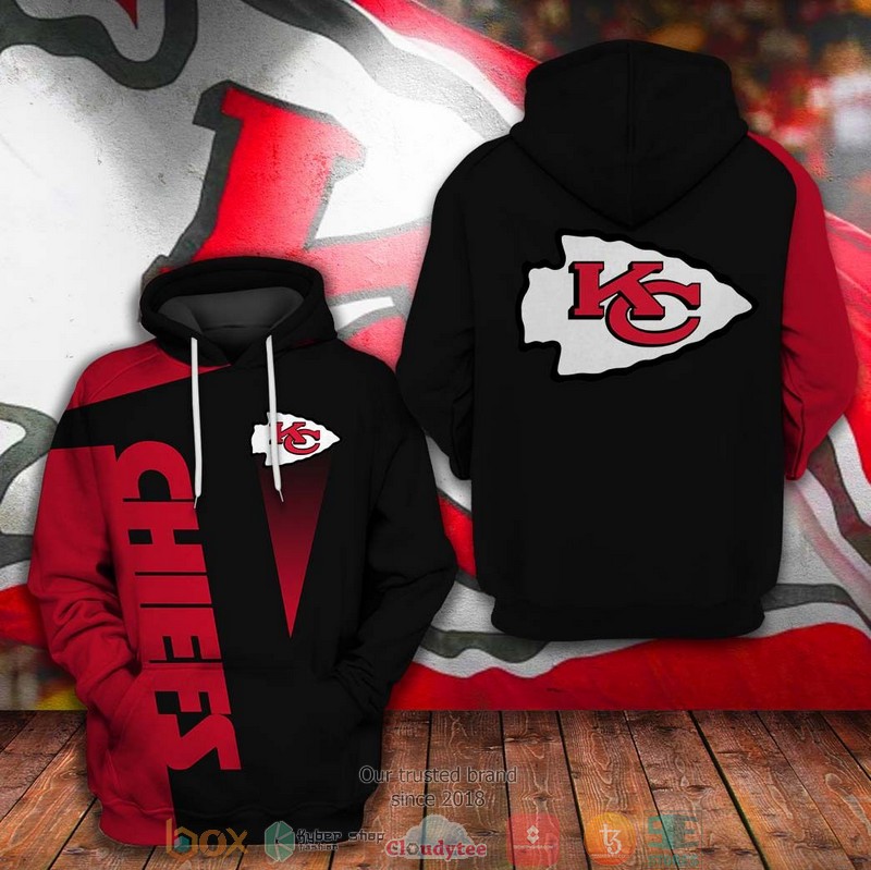 Nfl Kansas City Chiefs Logo Black Red 3D Hoodie Nfl Kansas City Chiefs Logo Black Red 3D Hoodie