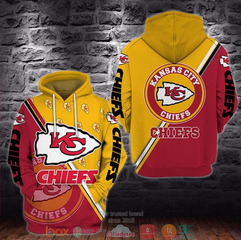 Nfl Kansas City Chiefs Logo Yellow Red 3D Hoodie Nfl Kansas City Chiefs Logo Yellow Red 3D Hoodie