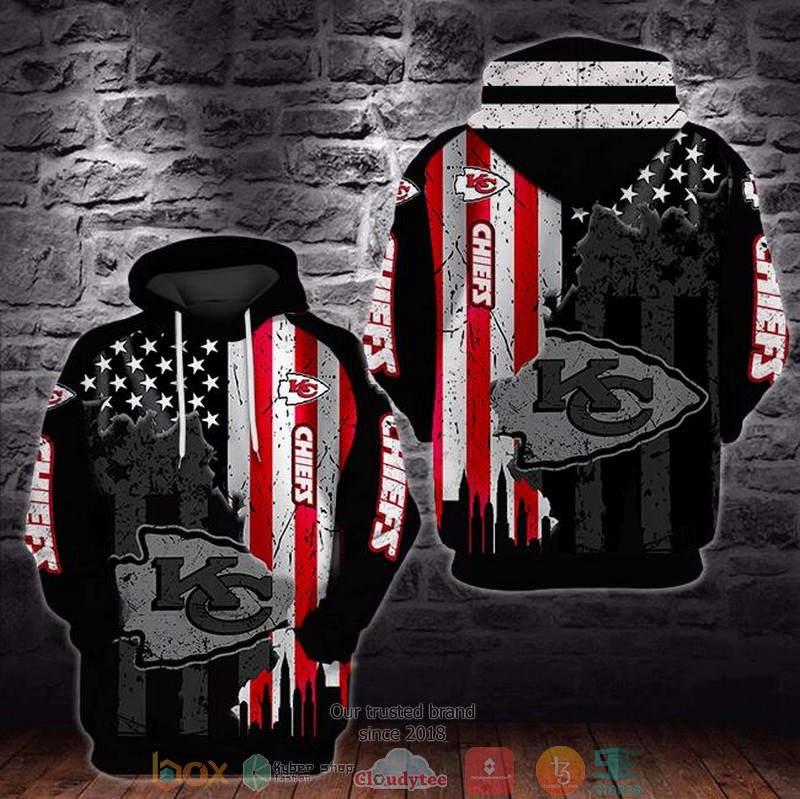 Nfl Kansas City Chiefs United States Flag Black 3D Hoodie Nfl Kansas City Chiefs United States Flag Black 3D Hoodie