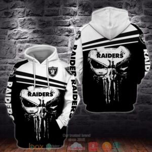 Nfl Las Vegas Raiders Black And White Punisher Skull 3D Hoodie