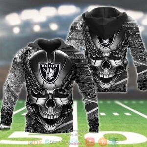 Nfl Las Vegas Raiders Skull Chain Silver 3D Hoodie