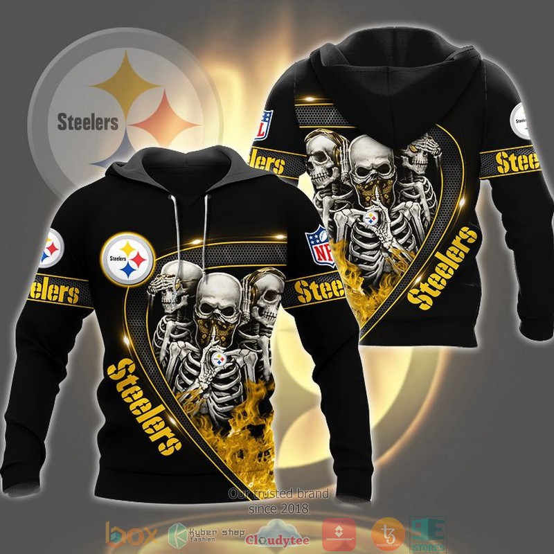 Nfl Pittsburgh Steelers Human Skeleton Flame Black 3D Hoodie Nfl Pittsburgh Steelers Human Skeleton Flame Black 3D Hoodie