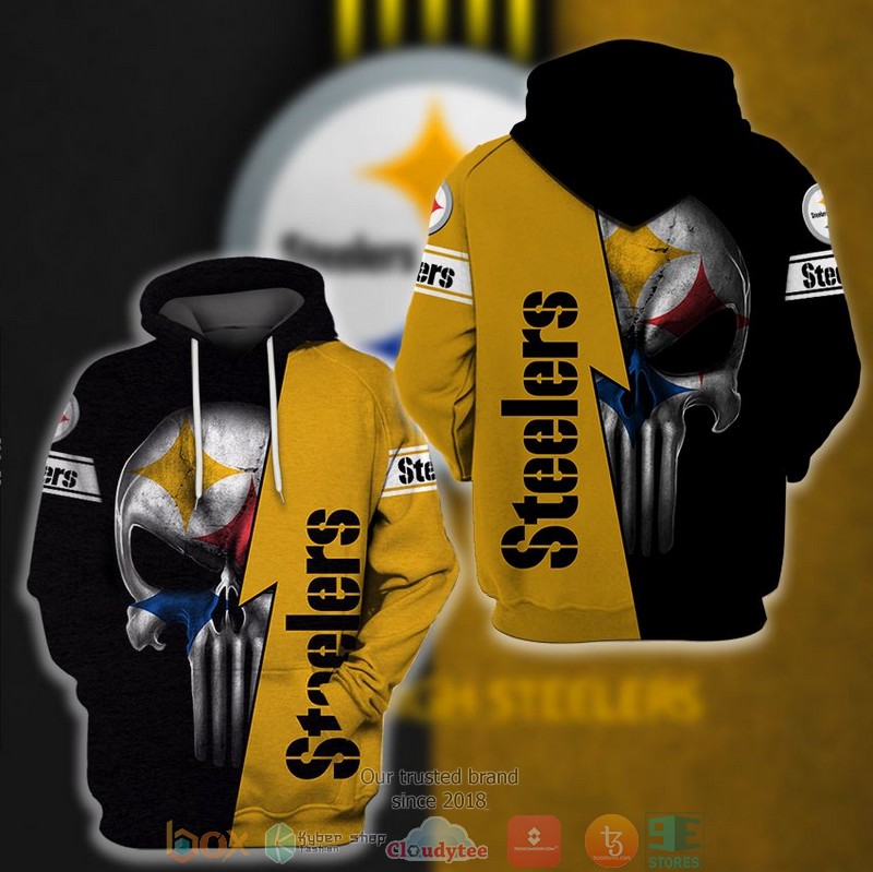 Nfl Pittsburgh Steelers Punisher Skull Black Yellow 3D Hoodie Nfl Pittsburgh Steelers Punisher Skull Black Yellow 3D Hoodie