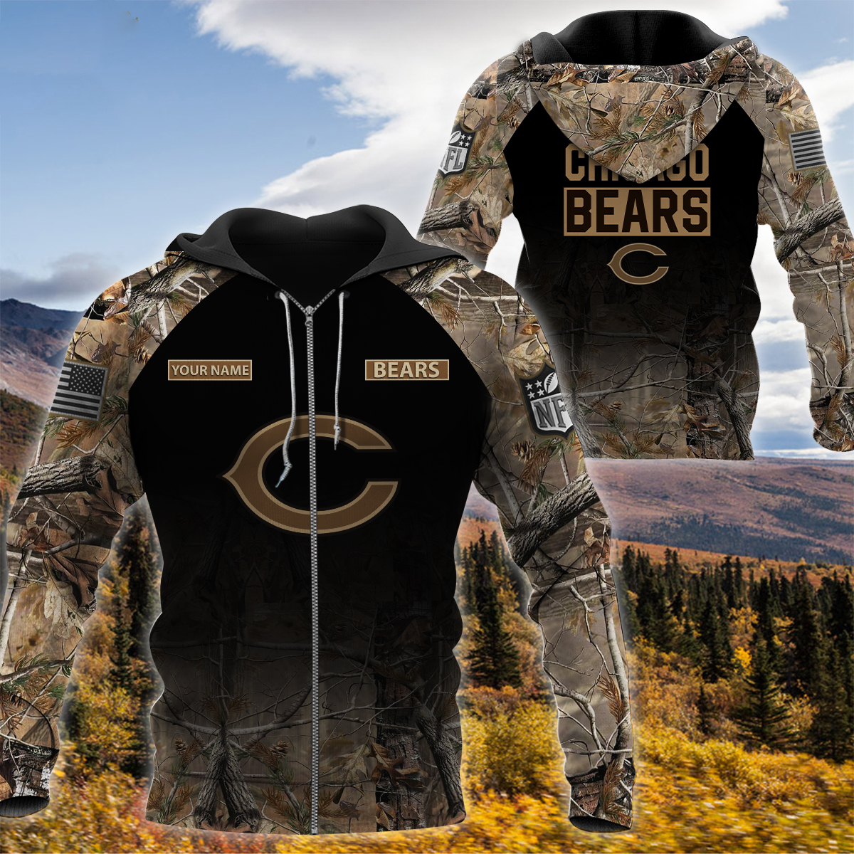 Personalized Chicago Bears Nfl Hunting Camo Custom 3D Shirt Personalized Chicago Bears Nfl Hunting Camo Custom 3D Shirt
