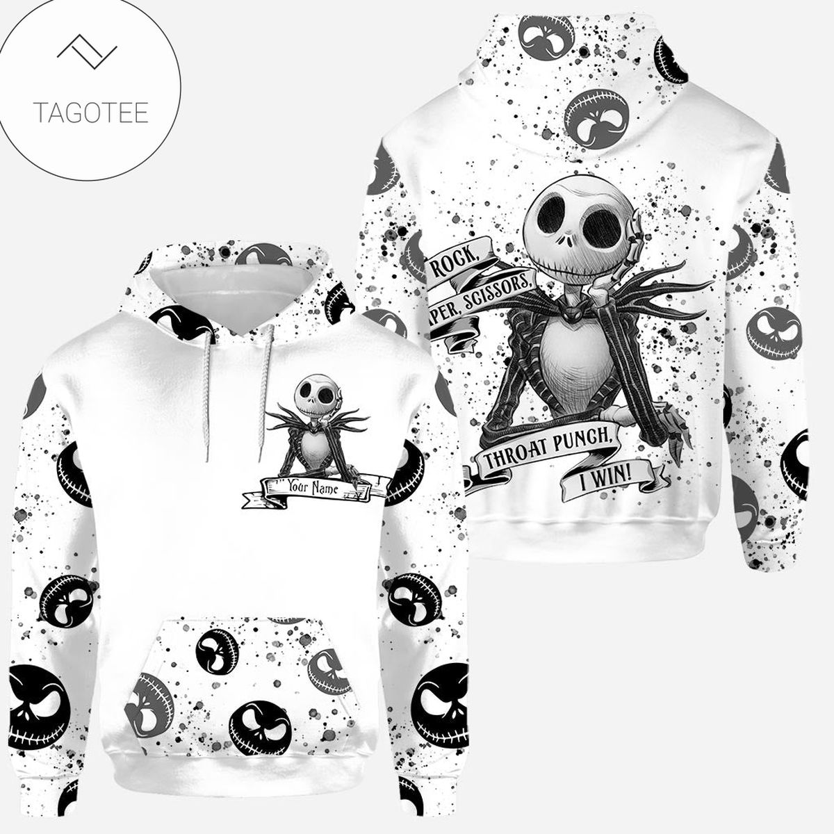 Personalized Jack Skellington Rock Paper Scissors Throat Punch I Win Black And White Hoodie Personalized Jack Skellington Rock Paper Scissors Throat Punch I Win Black And White Hoodie