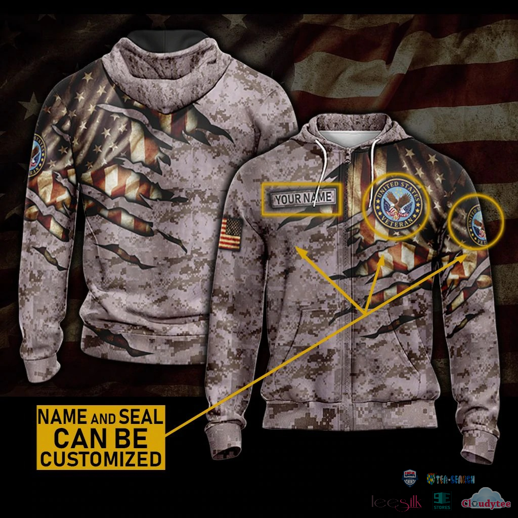 Veteran Camo American Flag 3D Custom Zip Hoodie Veteran Camo American Flag 3D Custom Zip Hoodie