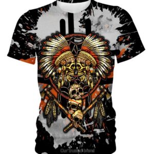 Yellow Native Skull Grey 3D Shirt